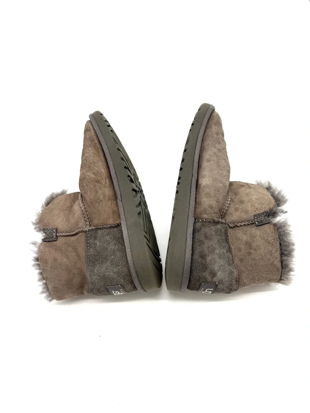UGG Mini Bailey Button Boots Brown Gray Taupe Kids Size 4